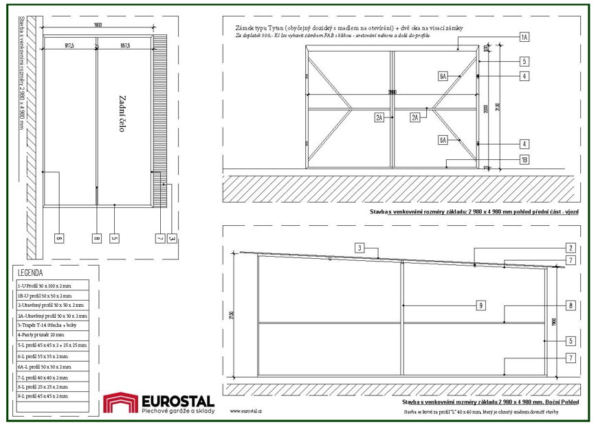 Technický plánek stavby 3 x 5 m Klasik