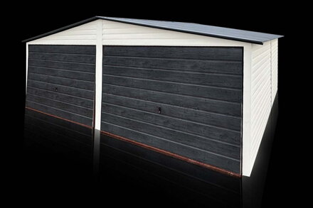 Dvougaráž 6 x 5 m sedlová střecha kombinace imitace dřeva